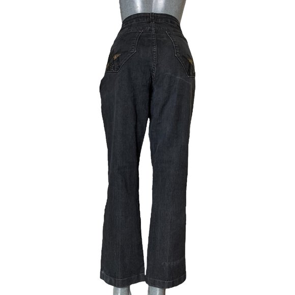 NYDJ Womens Jeans Tag 16 Black Straight Leg High-Rise W34L30 Stretch Embellished - Picture 6 of 11